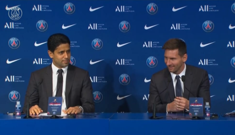 الخليفي بمؤتمر صحفي مع ميسي: سعداء بانضمامه لباريس سان جيرمان ونتطلع لصنع مجد مشترك