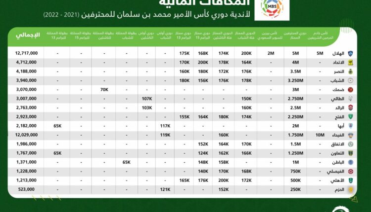 مبلغ قياسي.. تعرف على توزيع مبلغ الـ135 مليون ريال من الاتحاد السعودي على الأندية