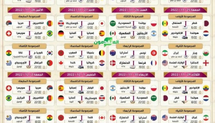 جدول مباريات بطولة كأس العالم 2022