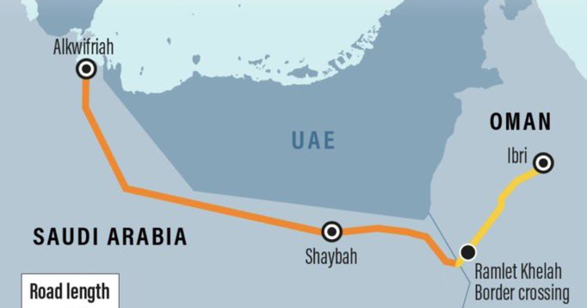 ممر بري بطول 725 كيلومتراً يربط ميناء صحار العُماني بالميناء الجاف في مدينة الملك سلمان للطاقة